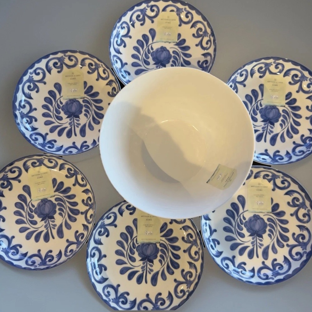 Artisan de Luxe Blue Rose Scroll melamine 6 8.5” Pasta Salad 1 Serving Bowl - Picture 2 of 7